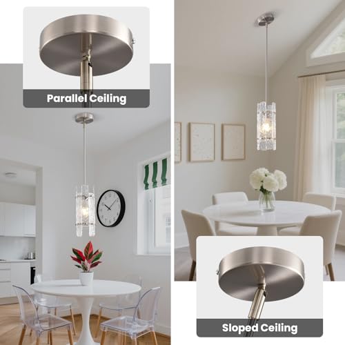 Brushed Nickel Glass Pendant Light for Kitchen Island (Brushed Nickel / 3-Pack(Round))