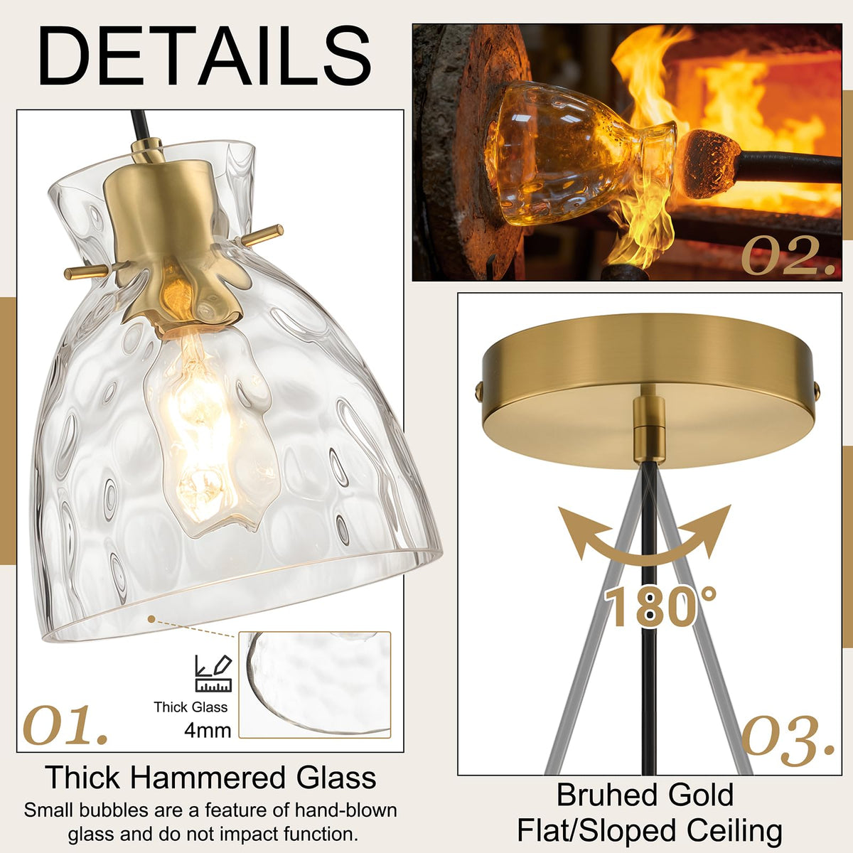5.9" Mini Black Gold Hammered Glass Pendant Lights Kitchen Island Lighting (1-Pk Brushed Gold / D5.9")