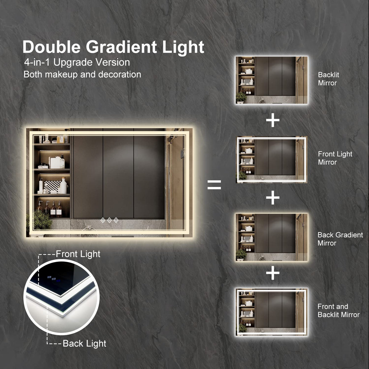 Bathroom Mirror with Lights (Front and Backlit / 60"L x 40"W)