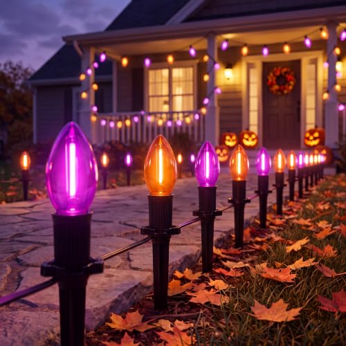 10 Pack Halloween Pathway Lights Outdoor (Orange, Purple)