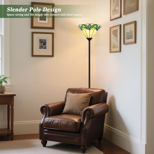 Stained Glass Floor Lamp with Tree Leaf Pattern
