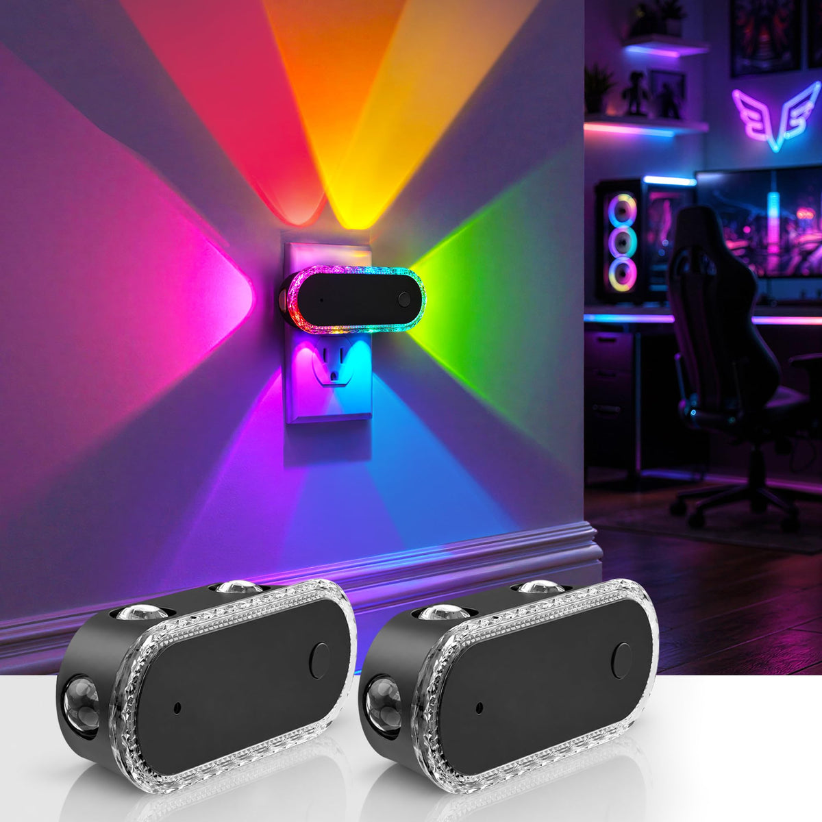 Night Lights Plug into Wall 2 (Black-RGB / 2 Pack)