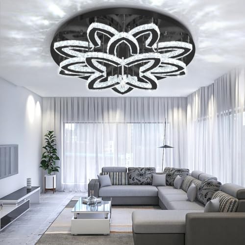 Modern Ceiling Crystal Chandelier Living room Semi Flush Mount Chandelier (Black / Dia 32")