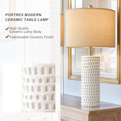 24" Farmhouse Ceramic Table Lamps Set of 2 for Bedroom Living Room (White - 24" Large Lamps)