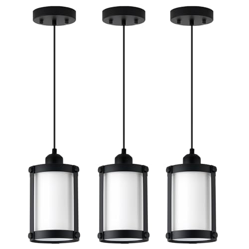 Matte Black Pendant Lights Kitchen Islands (Black + Milk Glass / 1-Light Pendant, 3 Pack)