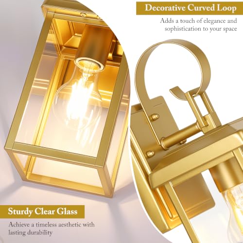 2 Pack Outdoor Wall Light Fixtures (Gold / 12.8")