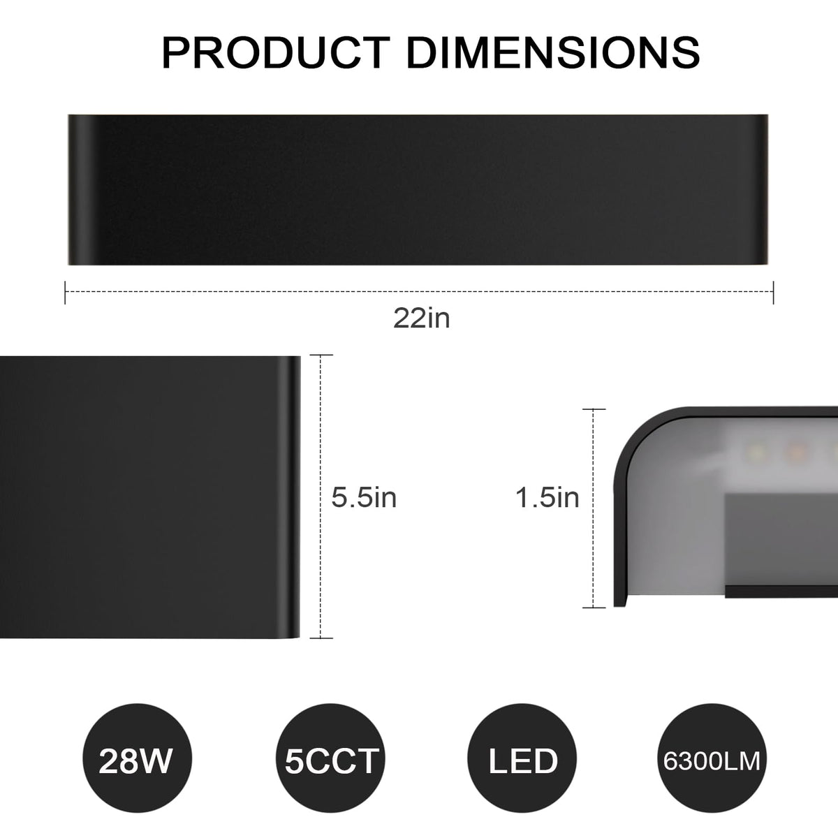 Modern Indoor 5CCT LED Wall Sconce (Black / 22 Inch)