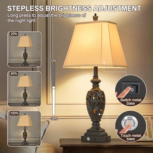 29.5" Touch Control Traditional Table Lamp Set of 2 with USB A+C (Black Gold / 29.5")