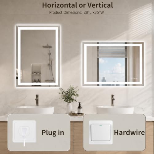 28"x36" LED Bathroom Mirror with Lights (Frontlit & Backlit / 36"L x 28"W)