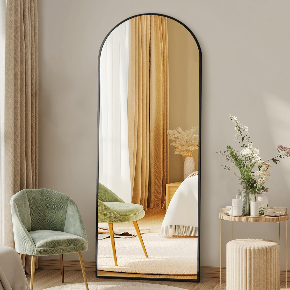 15"x56" Arched Full Length Floor Mirror (Black-arched / 56"L x 15"W)