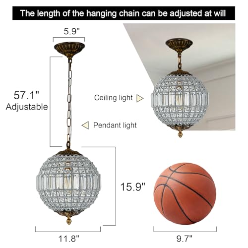 Antique Crystal Globe Chandelier (Antique Bronze / 11.8"W X 15.9"H)