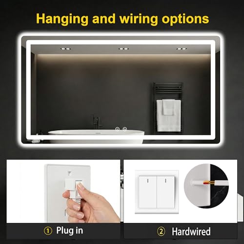 LED Bathroom Mirror with Lights (3 Light Modes / 55"L x 30"W)