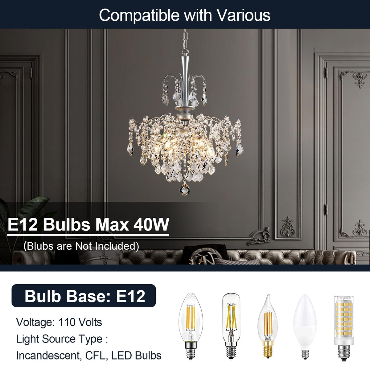 Modern Crystal Chandelier (Silver / H 23.6" x W 17.7")
