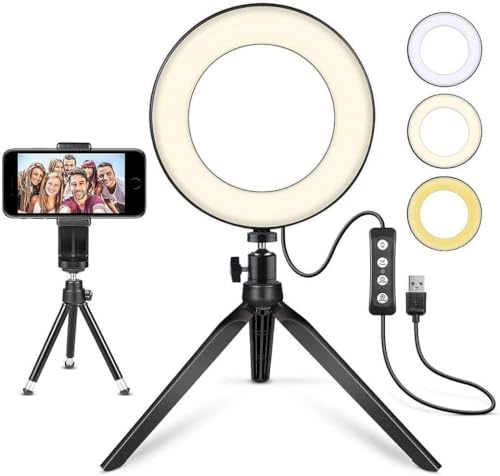 6" Small Ring Light with Stand for Phone Video Desk Makeup (White / 6 inch)