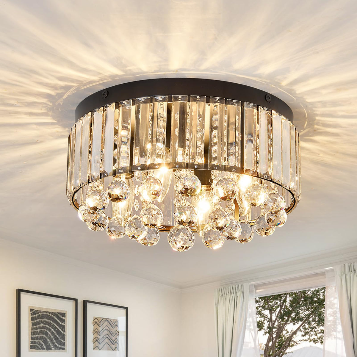 12.2" Crystal Ceiling Light Fixture (Small Black)