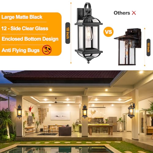 Dusk to Dawn Outdoor Lighting Modern Black 18” Enclosed Bottom (Modern Matte Black / Dusk to Dawn Sensor)