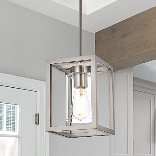One Light Chandeliers Fixture Brushed Nickel Modern Pendant Kitchen Lighting with Clear Glass Shade Dining Room Lighting Fixtures Hanging Contemporary Lamp Semi Flush Mount Ceiling Lights (Brushed Nickel / 1 Light)