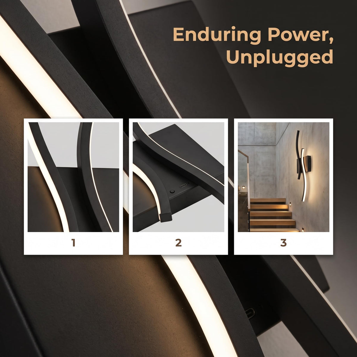 Battery Operated USB Rechargeable Wall Sconce (Black-Dimmable / Battery Charge)
