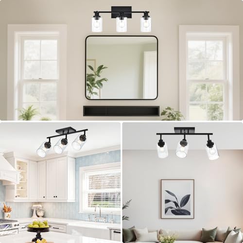 3 Light Black Track Lighting Kit Ceiling Mount Kitchen Track Lighting Fixtures (Black / 3-Light)