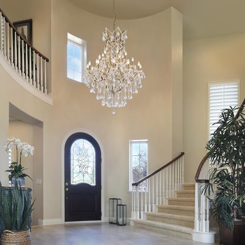 24 Lights Large Crystal Chandeliers for High Ceilings Brass Maria Theresa Chandelier Modern Chandelier Light Fixture for Foyer Living Room Hallway Entryway Staircase 55.1" H x 39.4" D (Brass / 24 Lights)
