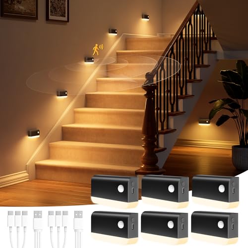 Motion Sensor Stair Lights Indoor (Black / 6 Pack)