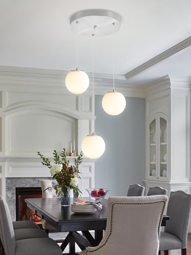 3 Light Globe Pendant Light for Kitchen Island Silver Pendant Light Fixtures with White Glass Globe Hanging Lights for Bedroom (Silver-White / Globe 3-Light)