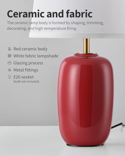 22 Inch Red Ceramic Table Lamps Set of 2 (H22" Red Ceramic + White Shade (2 Pack) / H22 × ∅12.2 inch)