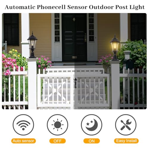 24 Inch Large Dusk to Dawn Outdoor Post Lights Aluminum Black Exterior Post Pole Lamps Outside Pathway Column Lights (Black)