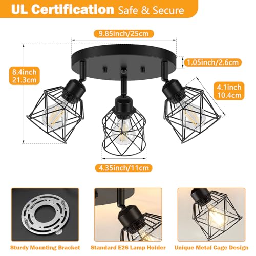 3 Light Kitchen Flush Mount Ceiling Light (Black / 3-Light)