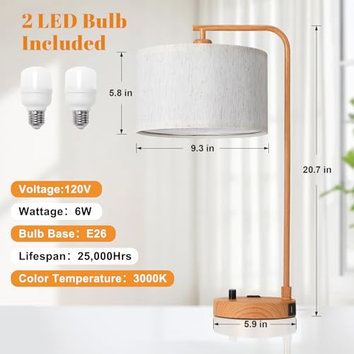 Wood Paint Bedside Lamps Set of 2 (E-Beige Shade & Wood Paint Base)