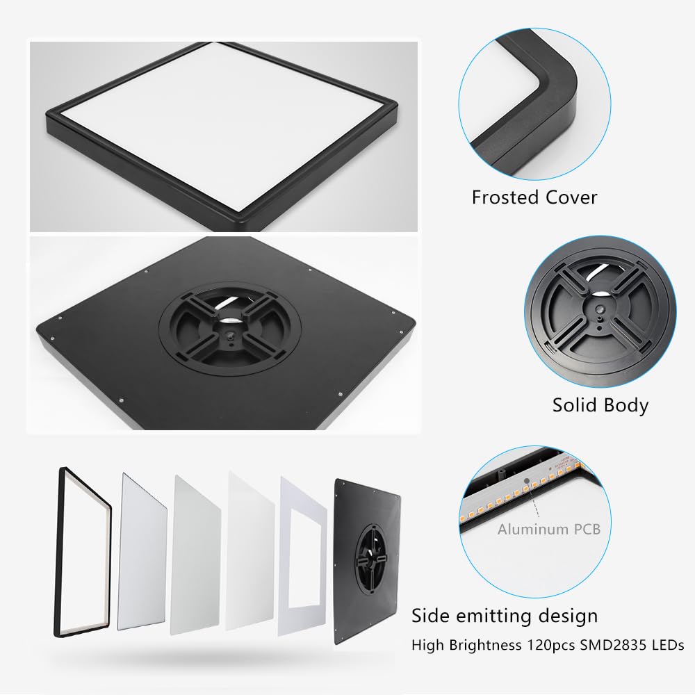 12Inch 24W Square LED Ceiling Light Fixtures Flush Mount (Cool White / 12 inch Black)