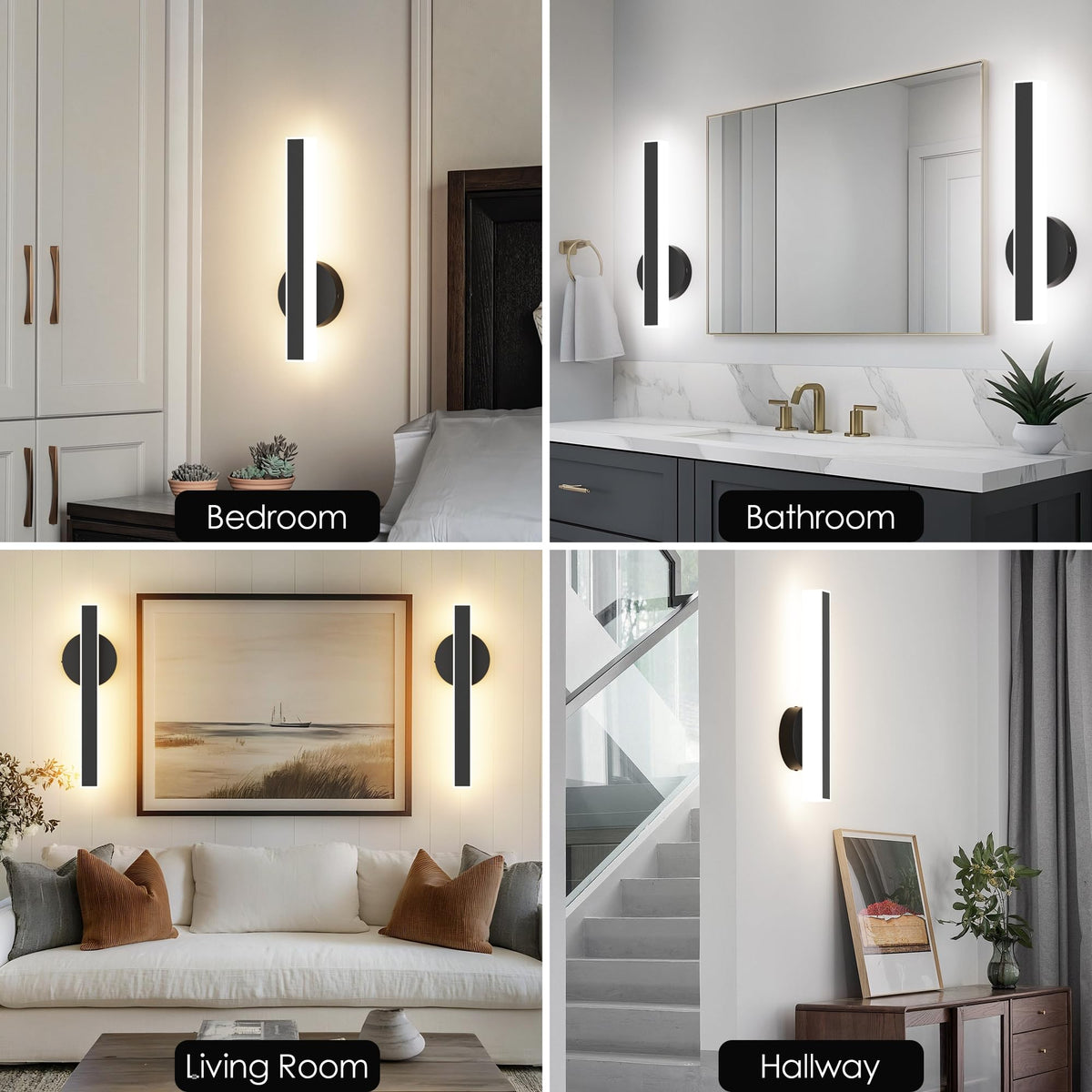 Black Wall Sconce Hardwired Modern LED 18W Wall Sconce Set of Two (Black)