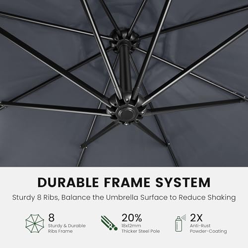 10FT Cantilever Offset Outdoor Patio Umbrella with Base Included (Charcoal / 10FT w/ BASE)