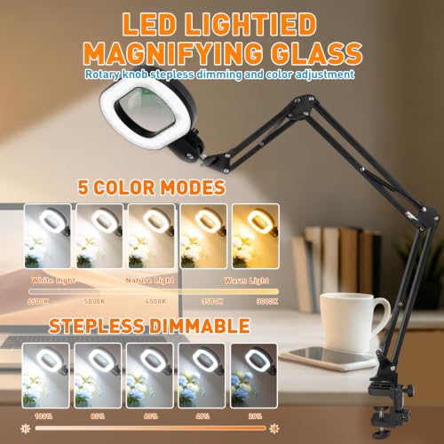 Magnifying Glass with Light and Clamp (5IN)