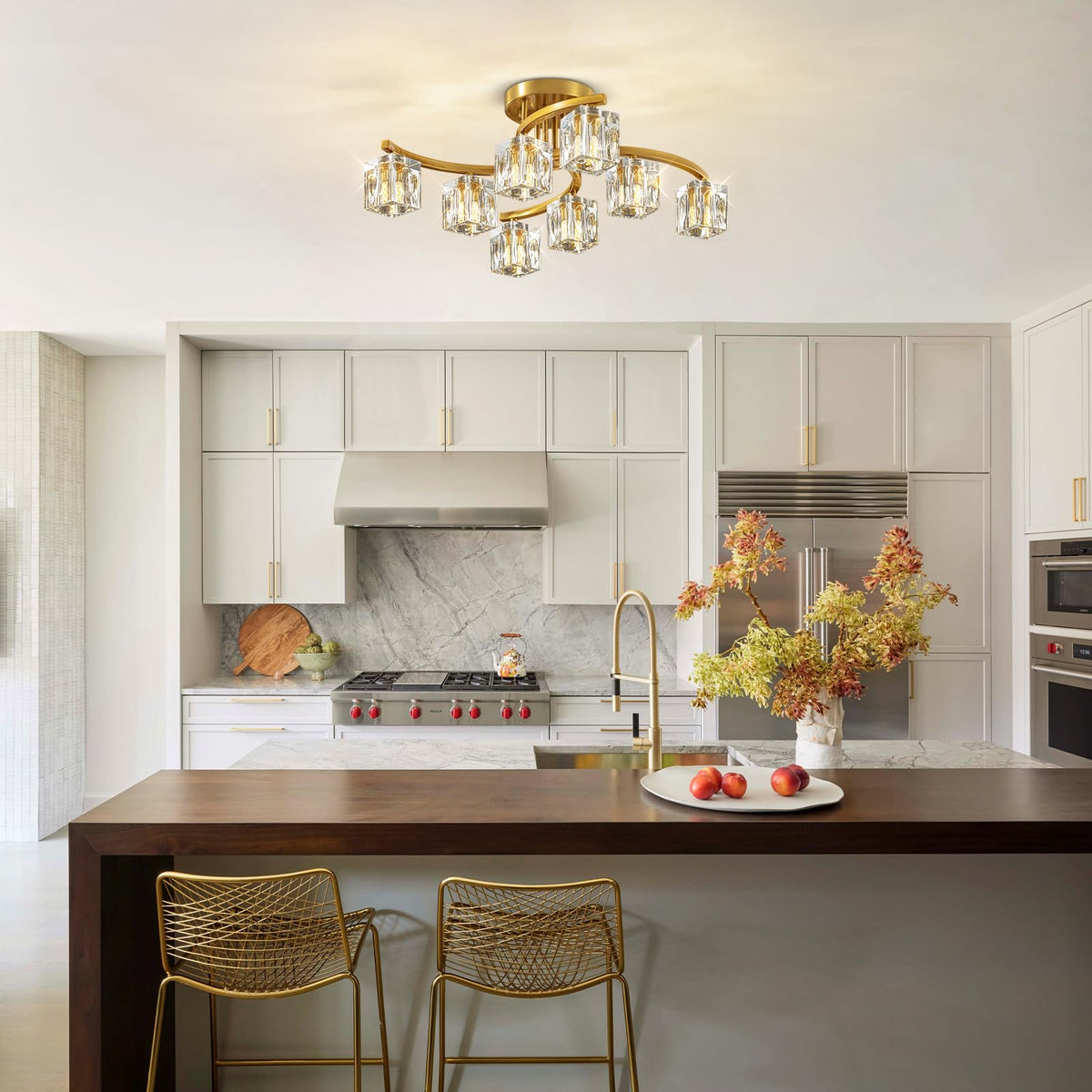 Gold Semi Flush Mount Ceiling Light Fixture (Gold(8lights) / 27.5inch)