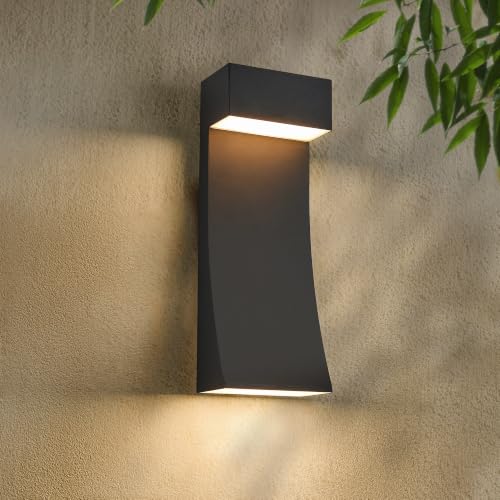 Modern Outdoor Wall Light Curved Design Waterproof (15"H 30W Textured Black)