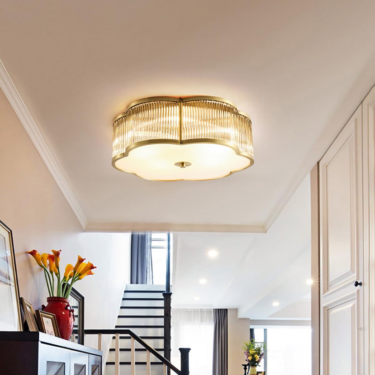20 in Vintage Style Brass Ceiling Light for Dining Room Living Room (A / Large)