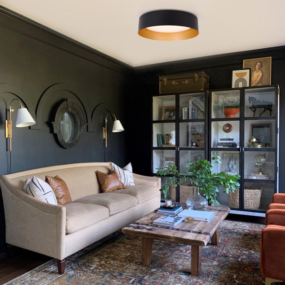 Flush Mount Ceiling Light 2 (Matte Black / 12.5 Inch-2 Pack)