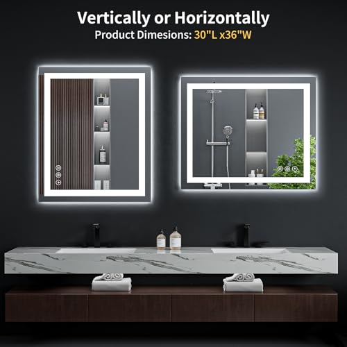 36"x30" LED Bathroom Mirror with Lights (Frontlit & Backlit / 36"L x 30"W)