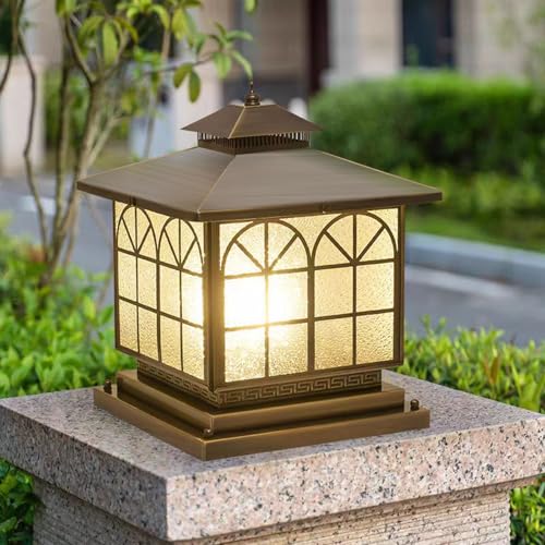 All Copper Steel Glass Outdoor Post Lights (Arch glass / 12X12IN)