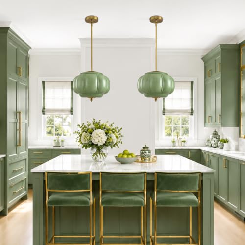 Vintage Green Glass Pendant Lights (Green-1 Pack / 13.7 inch)