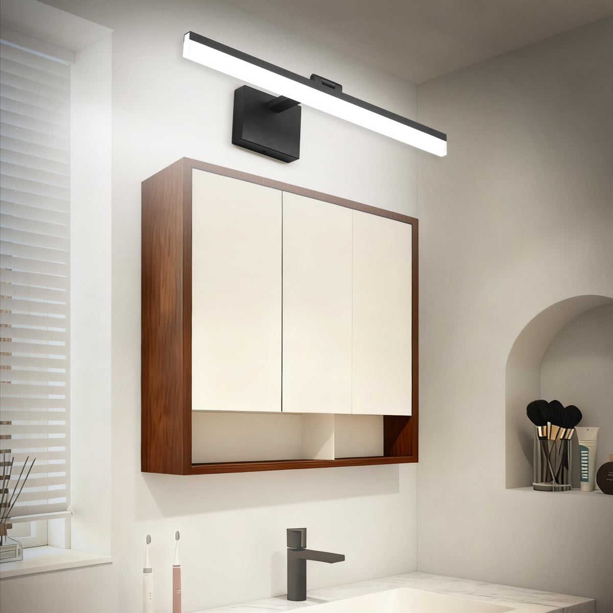 Dimmable Black Vanity Light Bar Lighting Fixtures Modern Bathroom Light Fixtures 6000K Rotatable White Aluminum LED Light (Matte Black- Dimmable / 24-inch)