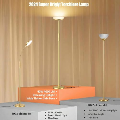 Floor Lamp Upgraded 40W 4000LM Super Bright Torchiere LED Floor Lamps for Living Room (40W Brushed Gold)