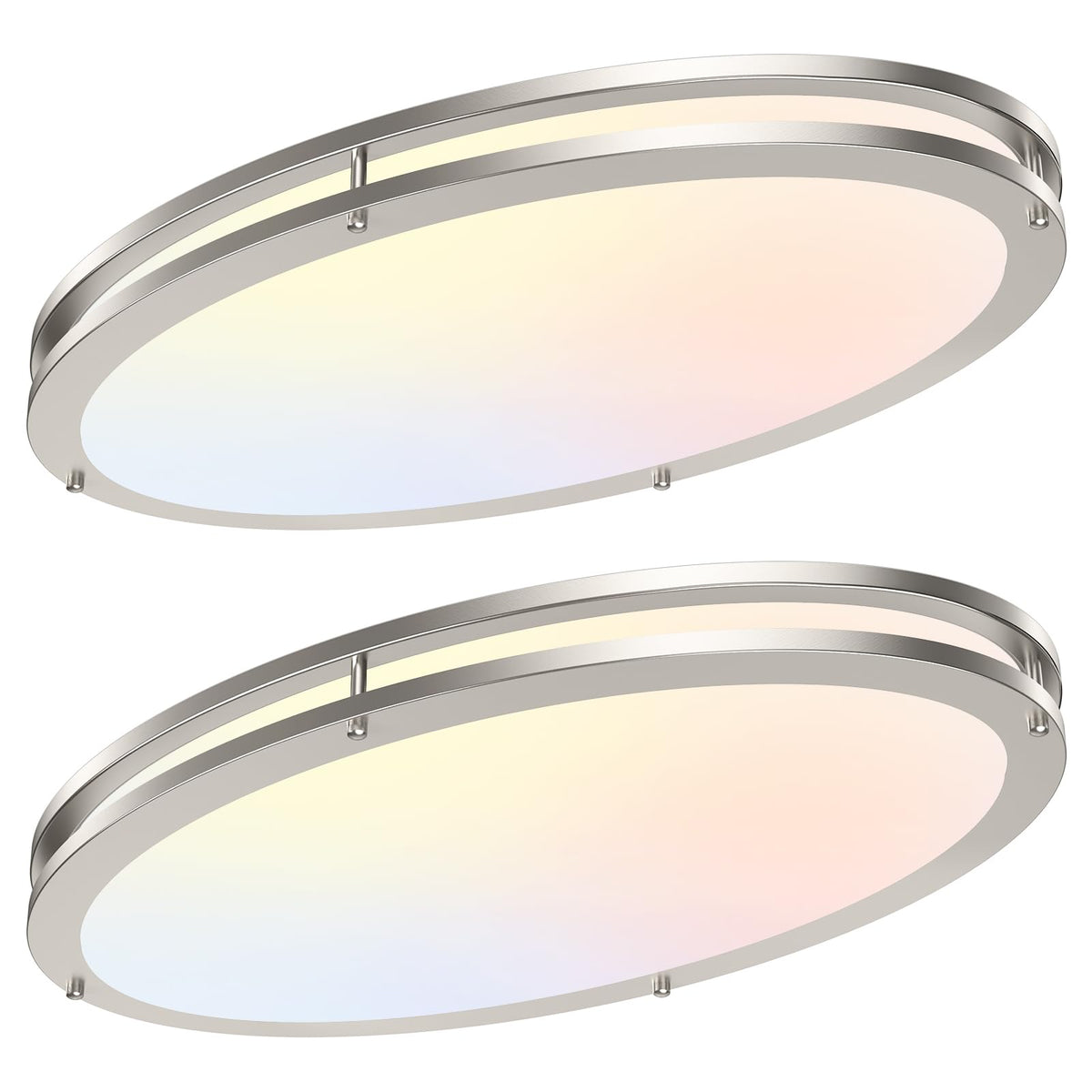 2 Pack 24 Inch Oval Flush Mount Ceiling Light Fixtures 40W 5CCT Selectable (Silver / 24 Inch)
