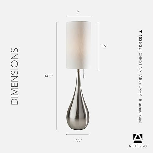 Brushed Steel Table Lamp with White Fabric Shade (Table Lamp)