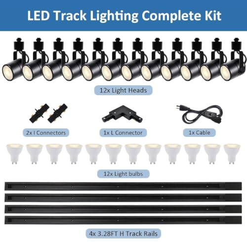 LED Track Lighting Kit GU10 4000K 12 Lights Black