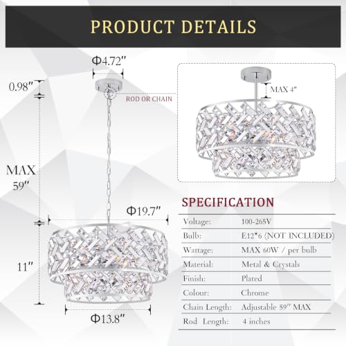 20" Chrome Crystal Chandelier (Large Drum Chrome)