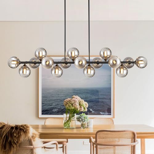 Glass Globe Linear Chandeliers for Dining Room Kitchen Island Modern Sputnik Chandelier