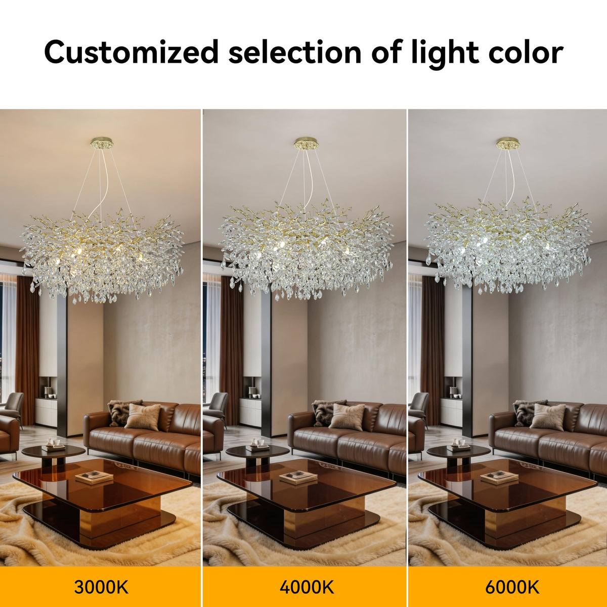 Modern Crystal Tree Branches Chandelier (Gold / Round 40")