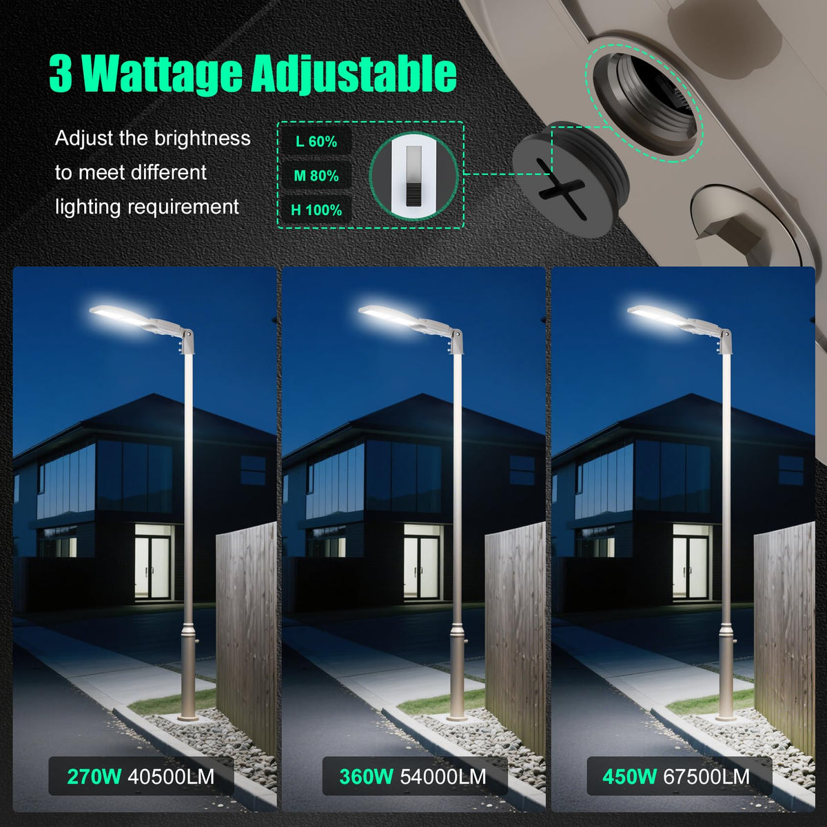 6Pack 450W LED Parking Lot Light Power Adjustable (450W)